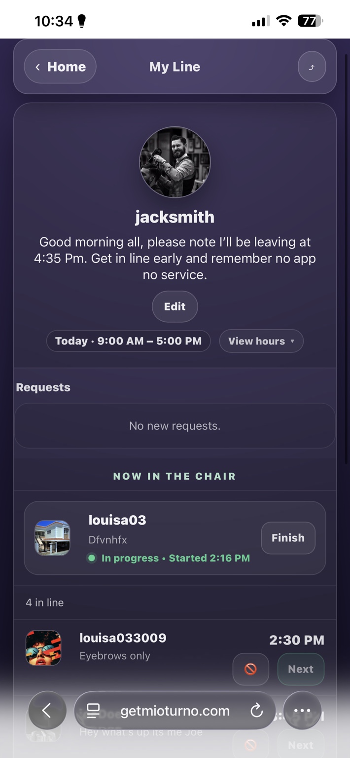 MioTurno live line screen
