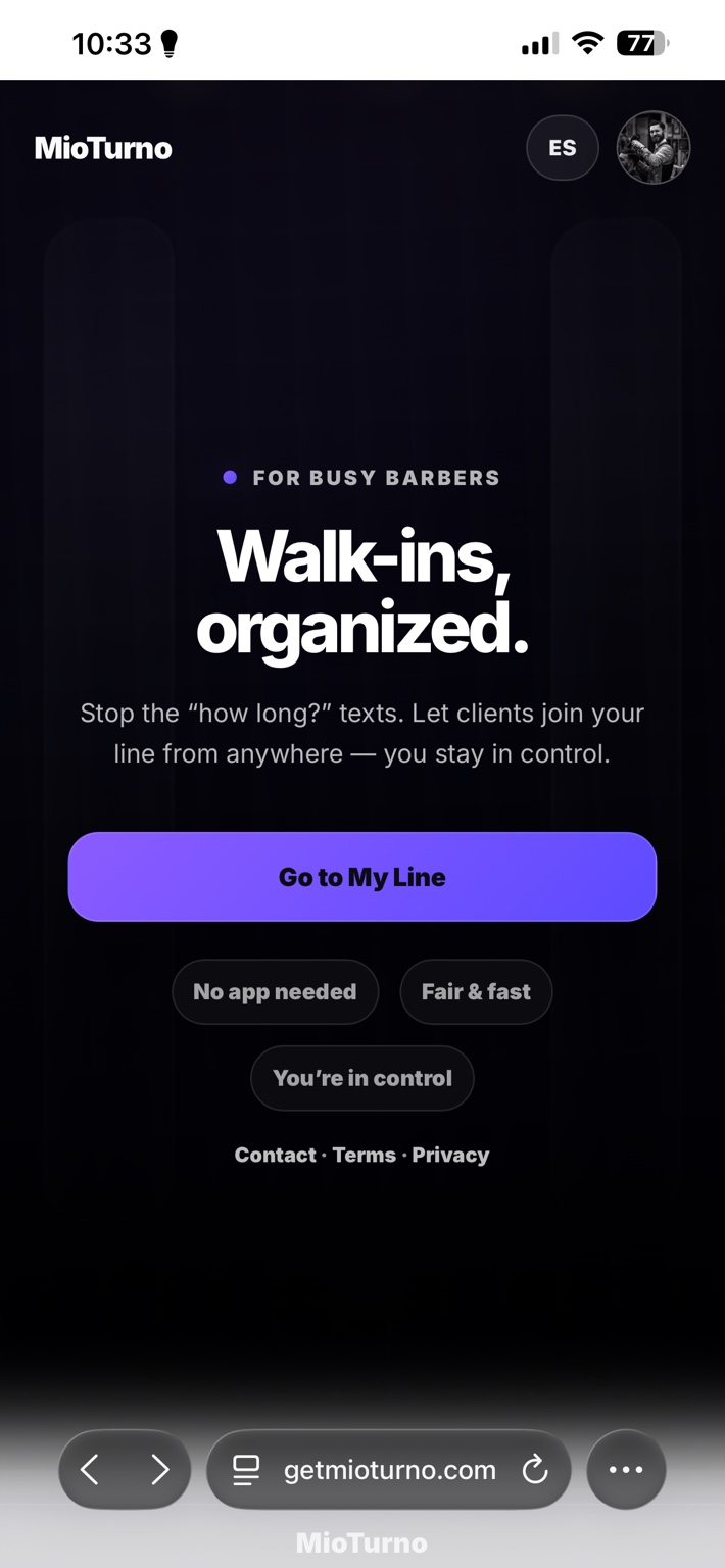 MioTurno landing page interface